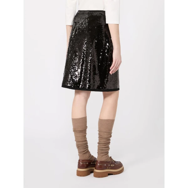 Max Mara Chiffon Short Sequin Skirt in Black | Mini Skirts | Luxury Shoes 