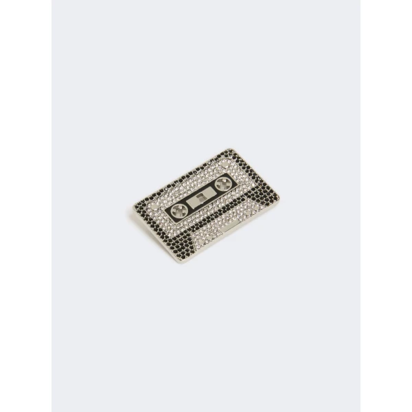 Max Mara Cicala Rhinestone Metal Brooch in Black | Brooches & Pins | Luxury Shoes 