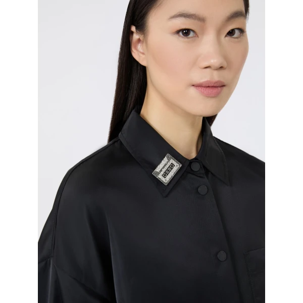 Max Mara Cicala Rhinestone Metal Brooch in Black | Brooches & Pins | Luxury Shoes 
