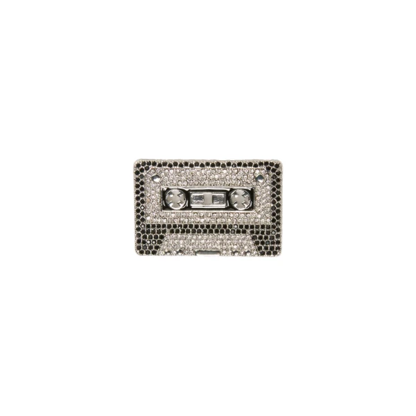 Max Mara Cicala Rhinestone Metal Brooch in Black | Brooches & Pins | Luxury Shoes 