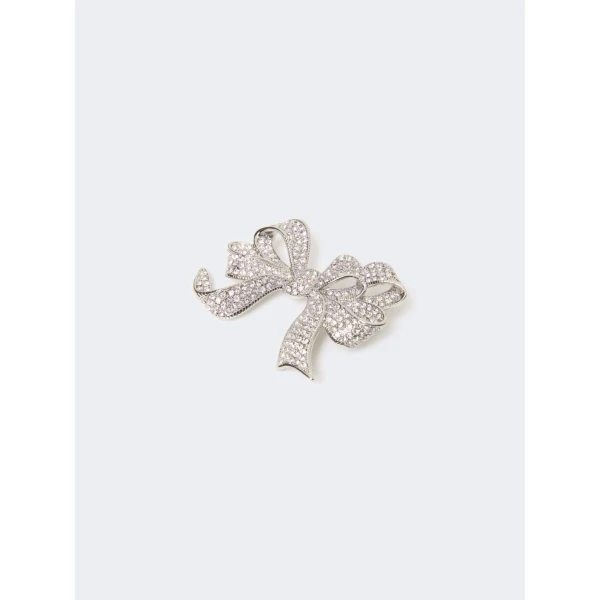 Max Mara Cicala Rhinestone Metal Brooch in Silver | Brooches & Pins | Luxury Shoes 