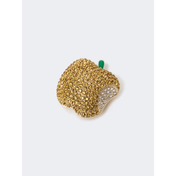 Max Mara Cicala Rhinestone Metal Brooch in Yellow | Brooches & Pins | Luxury Shoes 