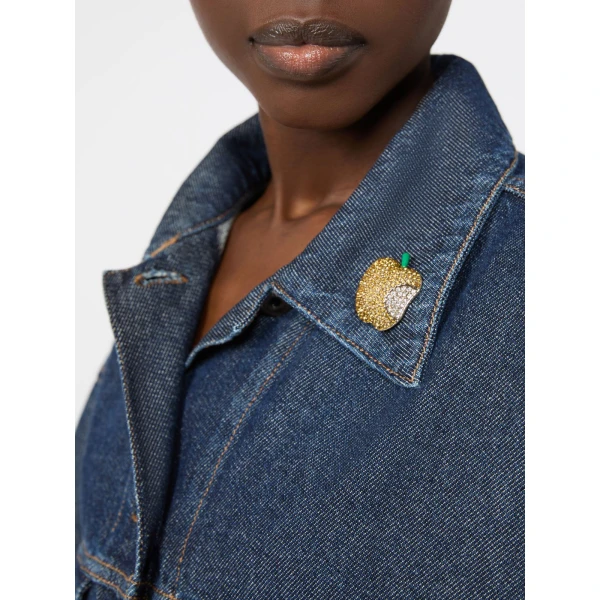 Max Mara Cicala Rhinestone Metal Brooch in Yellow | Brooches & Pins | Luxury Shoes 