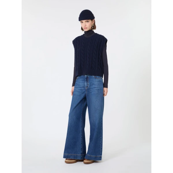 Max Mara Ciro Wide-Leg Cotton Denim Jeans in Navy | Denim | Luxury Shoes 