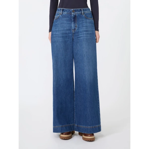 Max Mara Ciro Wide-Leg Cotton Denim Jeans in Navy | Denim | Luxury Shoes 