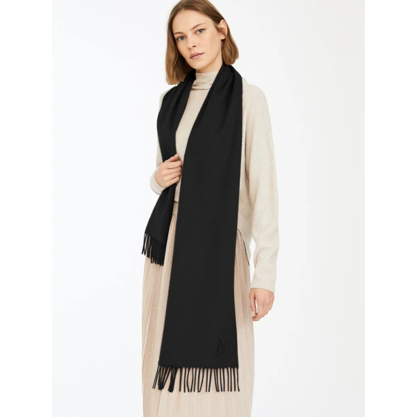 Max Mara Clara Monogram Embroidered Stole in Black | Scarves | Luxury Shoes 