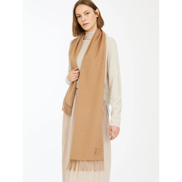 Max Mara Clara Monogram Embroidered Stole in Camel | Scarves | Luxury Shoes 