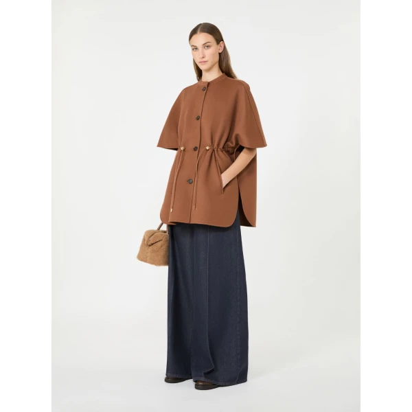 Max Mara Classe Pure Wool Drawstring Cape in Dark Brown | Coats | Luxury Shoes 