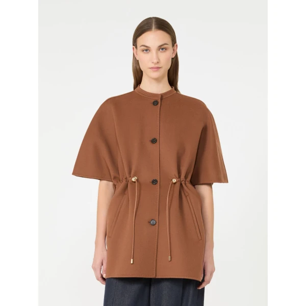 Max Mara Classe Pure Wool Drawstring Cape in Dark Brown | Coats | Luxury Shoes 