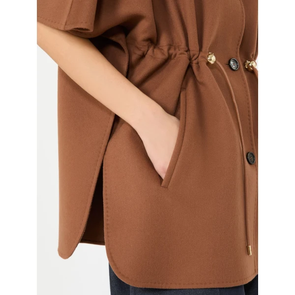 Max Mara Classe Pure Wool Drawstring Cape in Dark Brown | Coats | Luxury Shoes 