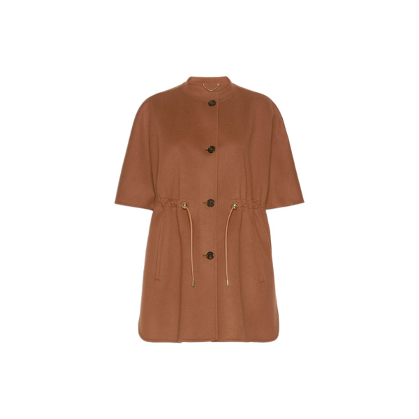 Max Mara Classe Pure Wool Drawstring Cape in Dark Brown | Coats | Luxury Shoes 