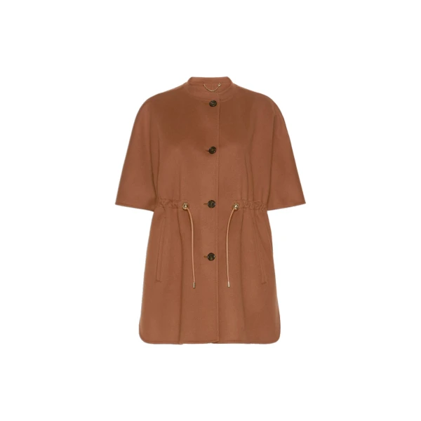 Max Mara Classe Pure Wool Drawstring Cape in Dark Brown | Coats | Luxury Shoes 