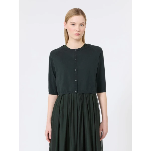Max Mara Classi Cotton, Silk and Cashmere Shrug in Dark Green | Sweaters | Luxury Shoes 
