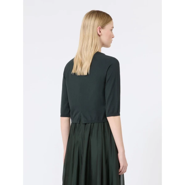Max Mara Classi Cotton, Silk and Cashmere Shrug in Dark Green | Sweaters | Luxury Shoes 