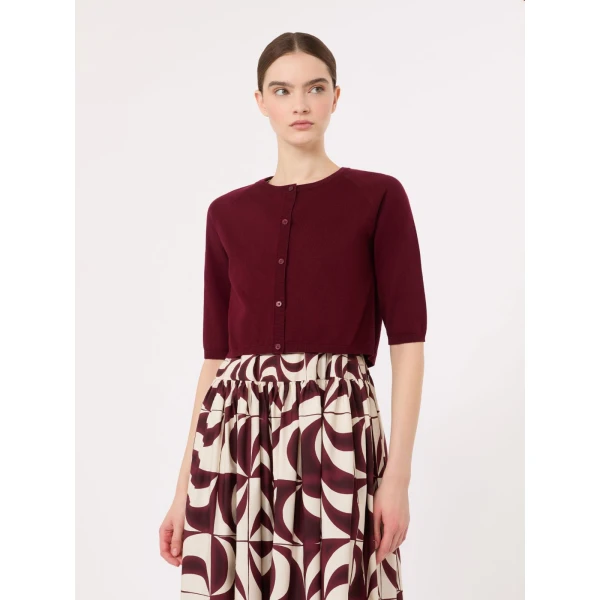 Max Mara Classi Cotton, Silk and Cashmere Shrug in Dark Red | Sweaters | Luxury Shoes 