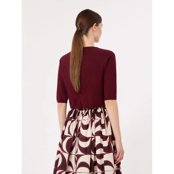 Max Mara Classi Cotton, Silk and Cashmere Shrug in Dark Red | Sweaters | Luxury Shoes 