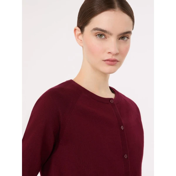 Max Mara Classi Cotton, Silk and Cashmere Shrug in Dark Red | Sweaters | Luxury Shoes 