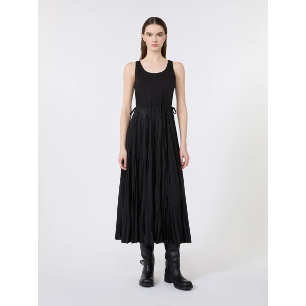 Max Mara Classi Jersey Dress with Plisse Skirt in Black | Maxi Dresses | Luxury Shoes 