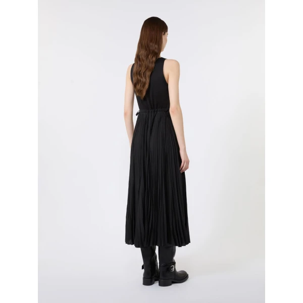 Max Mara Classi Jersey Dress with Plisse Skirt in Black | Maxi Dresses | Luxury Shoes 