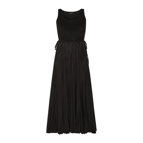 Max Mara Classi Jersey Dress with Plisse Skirt in Black | Maxi Dresses | Luxury Shoes 