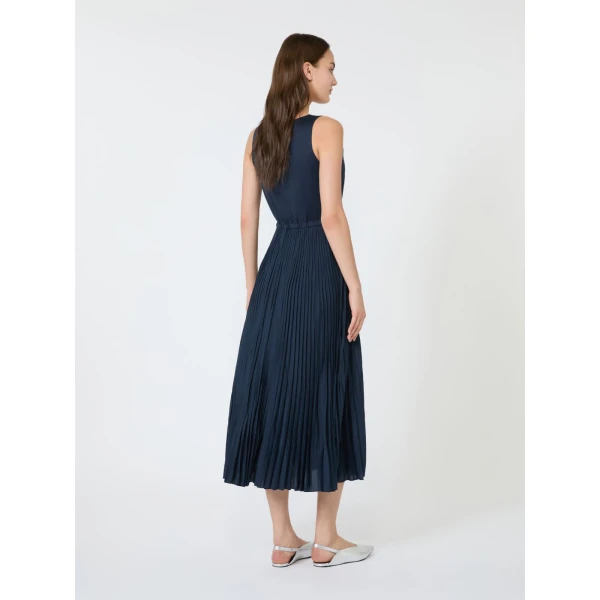 Max Mara Classi Jersey Dress with Plisse Skirt in Navy | Maxi Dresses | Luxury Shoes 
