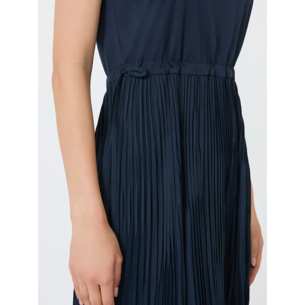 Max Mara Classi Jersey Dress with Plisse Skirt in Navy | Maxi Dresses | Luxury Shoes 