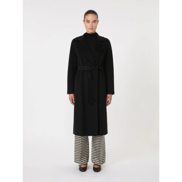 Max Mara Cles Wool, Cashmere and Silk Wrap Coat in Black | Wool Coat | Luxury Shoes 