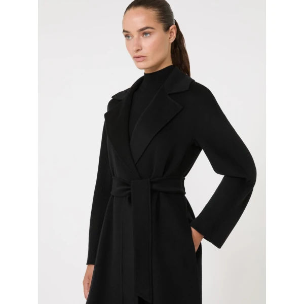 Max Mara Cles Wool, Cashmere and Silk Wrap Coat in Black | Wool Coat | Luxury Shoes 