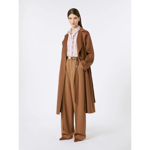Max Mara Cles Wool, Cashmere and Silk Wrap Coat in Camel | Wool Coat | Luxury Shoes 