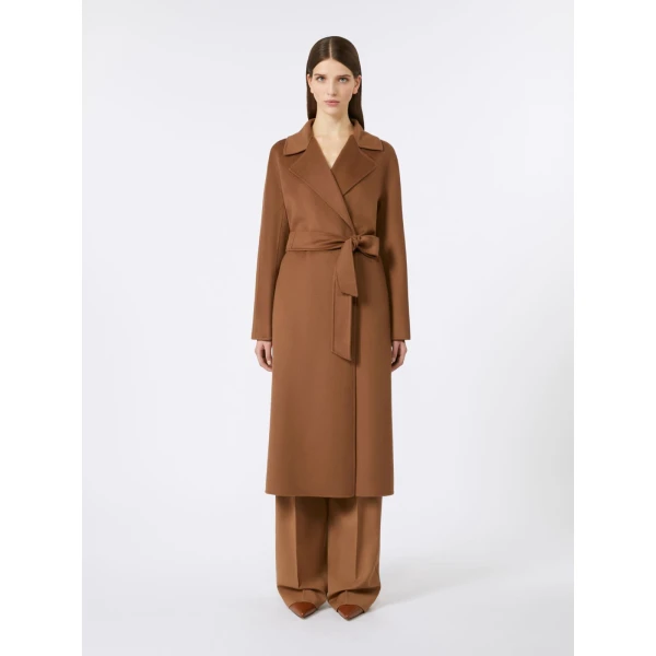 Max Mara Cles Wool, Cashmere and Silk Wrap Coat in Camel | Wool Coat | Luxury Shoes 