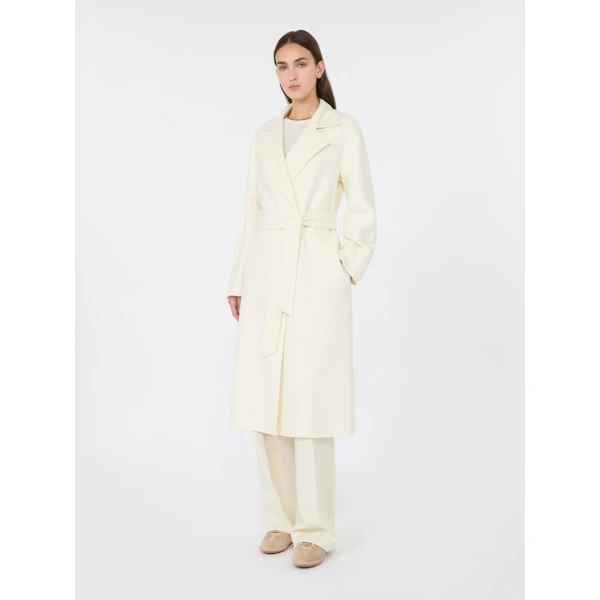 Max Mara Cles Wool, Cashmere and Silk Wrap Coat in White | Wool Coat | Luxury Shoes 