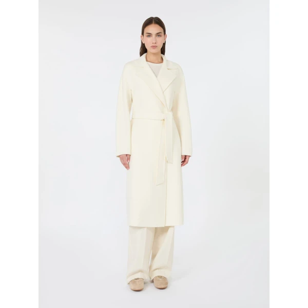 Max Mara Cles Wool, Cashmere and Silk Wrap Coat in White | Wool Coat | Luxury Shoes 