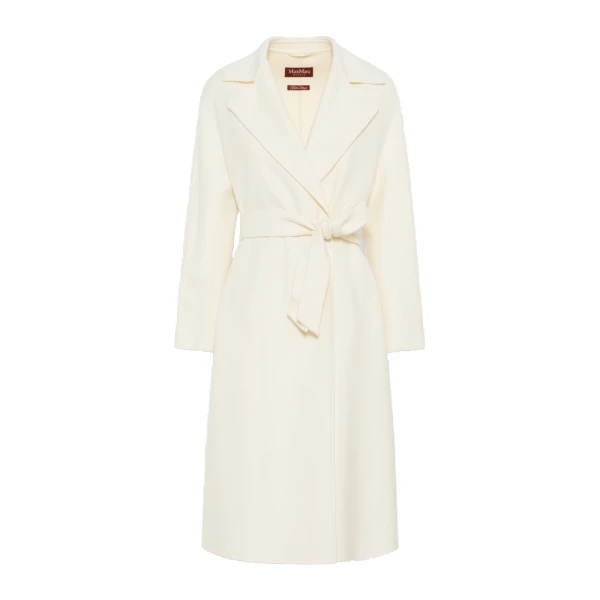 Max Mara Cles Wool, Cashmere and Silk Wrap Coat in White | Wool Coat | Luxury Shoes 