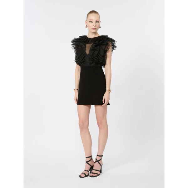 Max Mara Cloro Short Silk and Cady Dress in Black | Mini Dresses | Luxury Shoes 