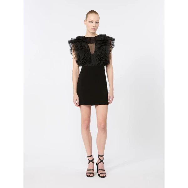 Max Mara Cloro Short Silk and Cady Dress in Black | Mini Dresses | Luxury Shoes 