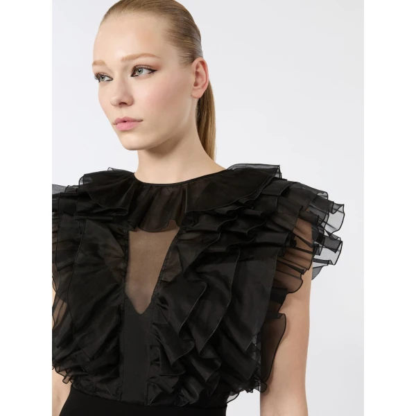 Max Mara Cloro Short Silk and Cady Dress in Black | Mini Dresses | Luxury Shoes 
