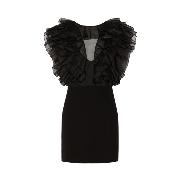 Max Mara Cloro Short Silk and Cady Dress in Black | Mini Dresses | Luxury Shoes 
