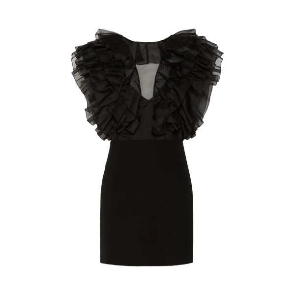 Cloro Short Silk and Cady Dress in Black