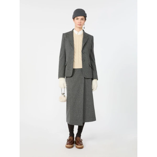 Max Mara Clown Cable Knit Wool Gilet in Ice Grey | Sweaters | Luxury Shoes 