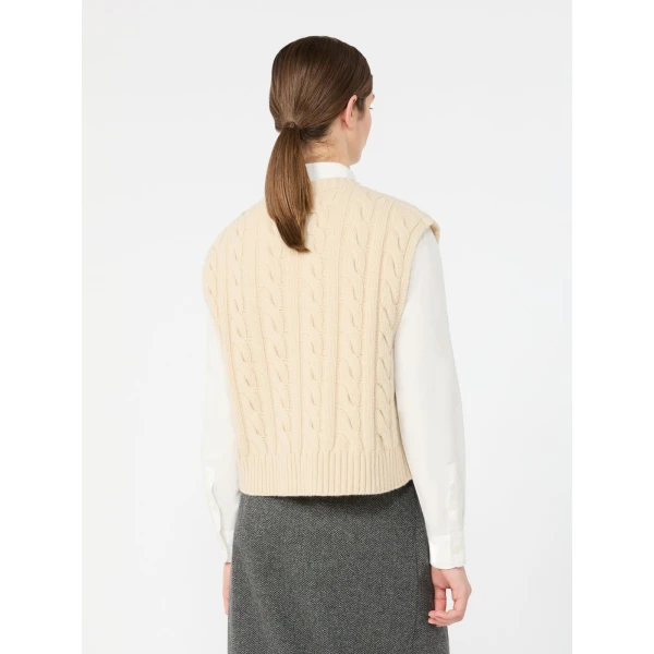 Max Mara Clown Cable Knit Wool Gilet in Ice Grey | Sweaters | Luxury Shoes 