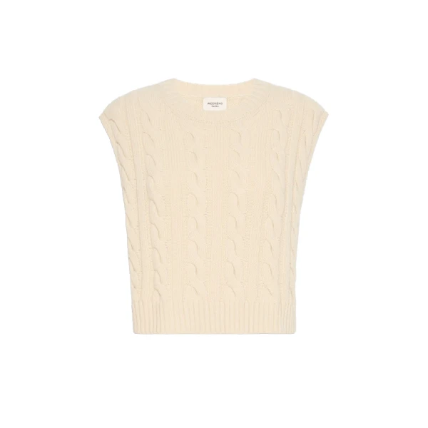 Max Mara Clown Cable Knit Wool Gilet in Ice Grey | Sweaters | Luxury Shoes 