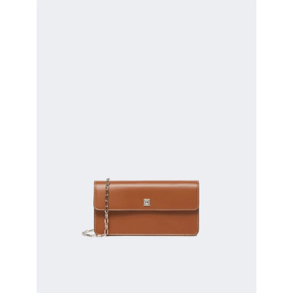 Max Mara Clutchy Leather Phone Pouch in Amber Brown | Wallets & Purses | Luxury Shoes 