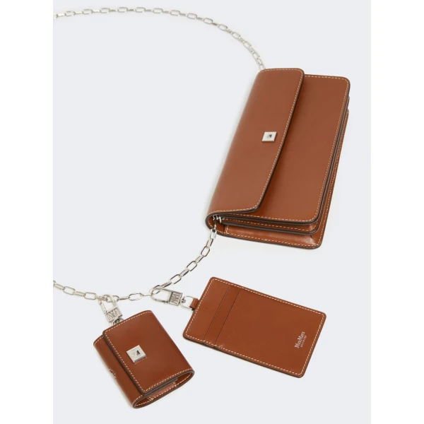Max Mara Clutchy Leather Phone Pouch in Amber Brown | Wallets & Purses | Luxury Shoes 