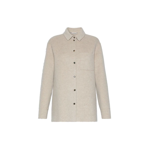Max Mara Cobalto Wool and Cashmere Shacket in Sand | Blazers | Luxury Shoes 