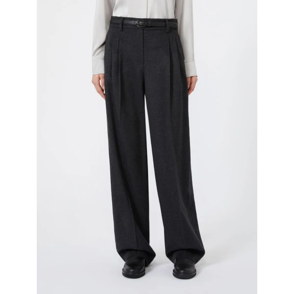 Max Mara Cocco Wool Wide-Leg Trousers in Dark Grey | Wide leg pants | Luxury Shoes 