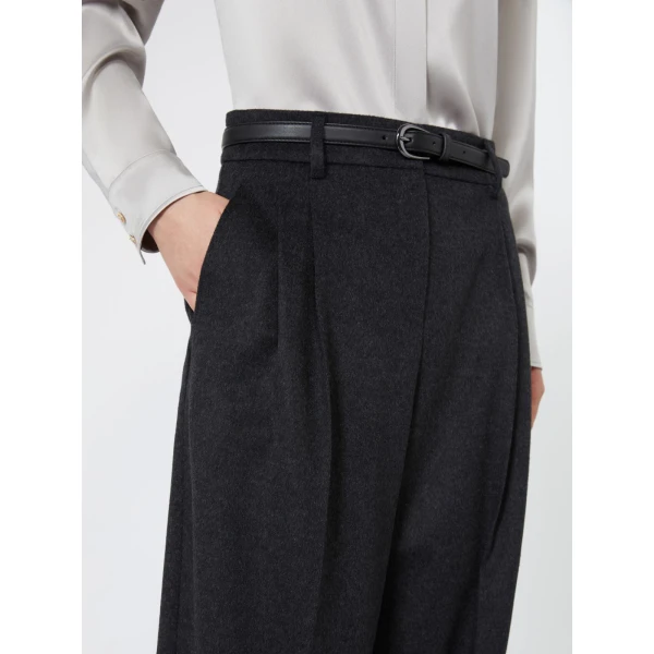Max Mara Cocco Wool Wide-Leg Trousers in Dark Grey | Wide leg pants | Luxury Shoes 