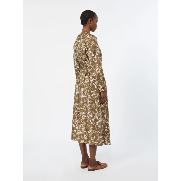 Max Mara Coccole Printed Silk Twill Dress in Khaki | Maxi Dresses | Luxury Shoes 