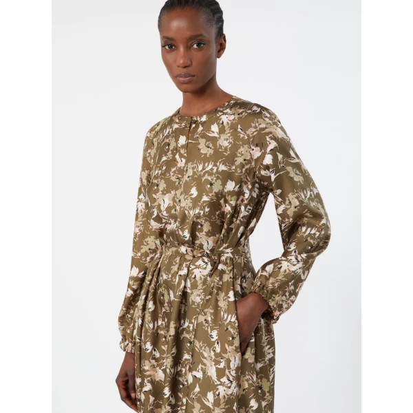 Max Mara Coccole Printed Silk Twill Dress in Khaki | Maxi Dresses | Luxury Shoes 