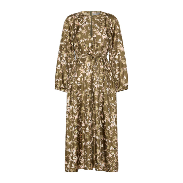 Max Mara Coccole Printed Silk Twill Dress in Khaki | Maxi Dresses | Luxury Shoes 
