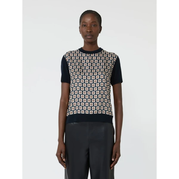 Max Mara Coccole Printed Silk and Wool Jumper in Ultramarine | Sweaters | Luxury Shoes 